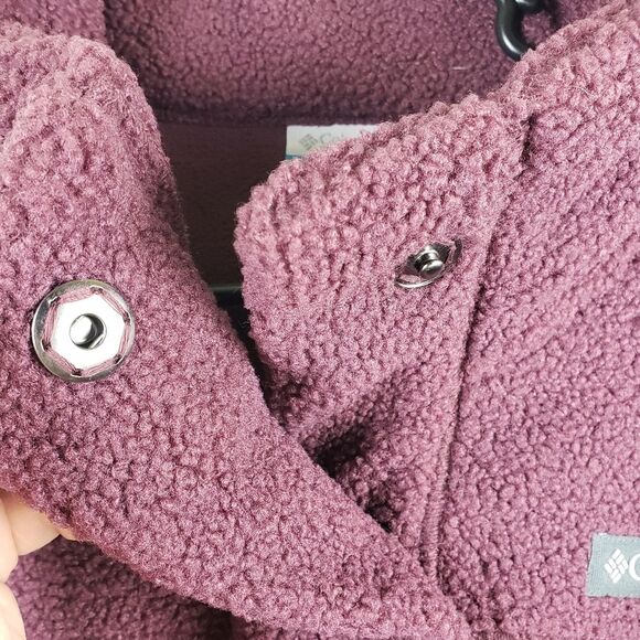 Women's Columbia NWT Purple Maroon Fleece Long Midi Button Up Jacket SZ 2XL - Picture 7 of 11